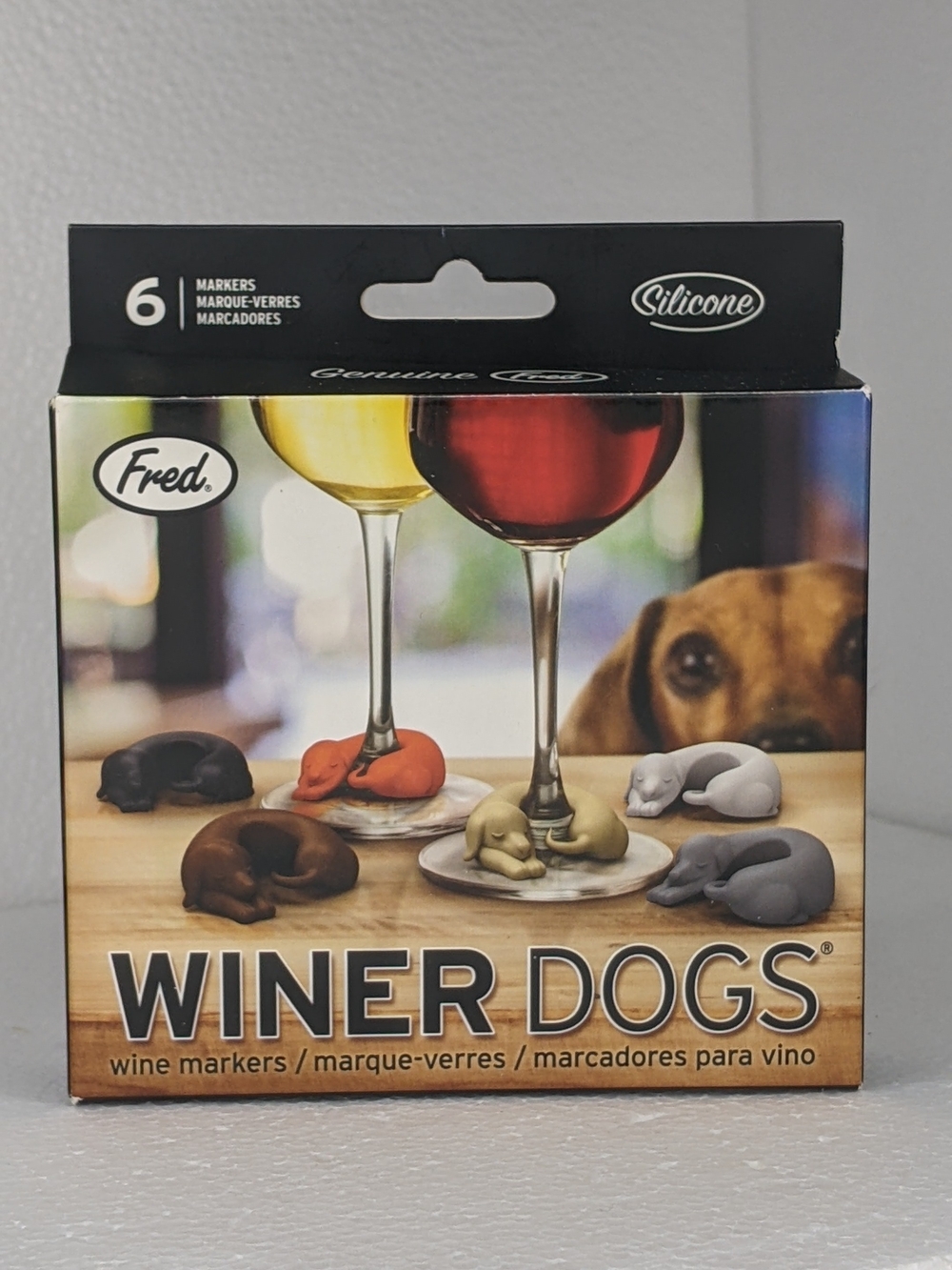Fred Winer Dogs Silicone Wine Markers Set Of 6 New In Box